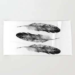 Three Feathers Black And White Beach Towel