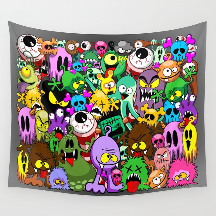 Monsters Doodles Characters Saga Wall Tapestry
