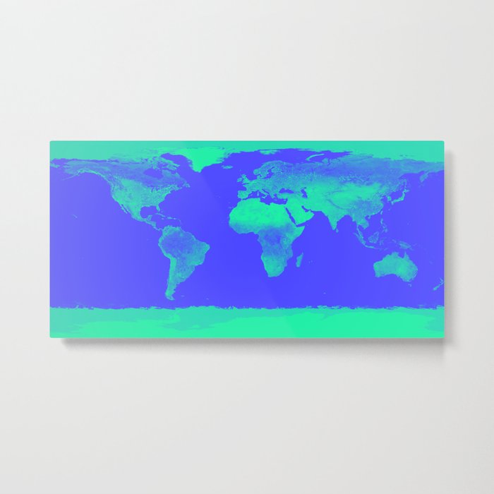 World Map Periwinkle Blue Mint Metal Print