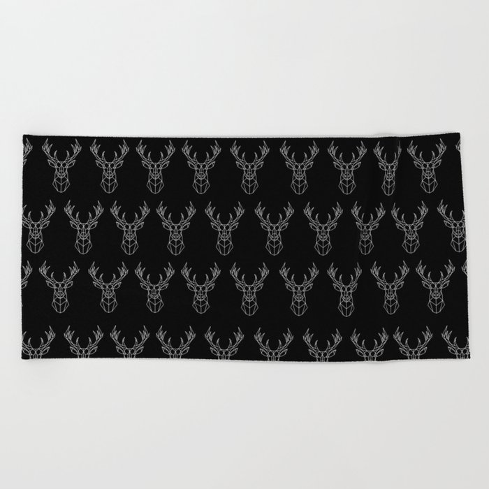 Deer Line Minimalist - Reindeer Geometric Animal Pattern Beach Towel