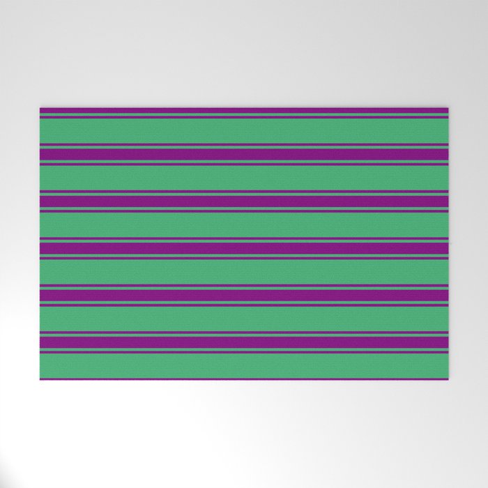 Sea Green and Purple Colored Stripes Pattern Welcome Mat