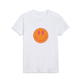 Large Pink and Orange Groovy Smiley Face Pattern - Retro Aesthetic  Kids T Shirt