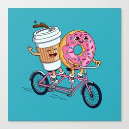 Sweet Ride Together: Donut & Coffee's Tandem Adventure Canvas Print