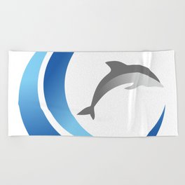 dolphin with wave rolls Beach Towel