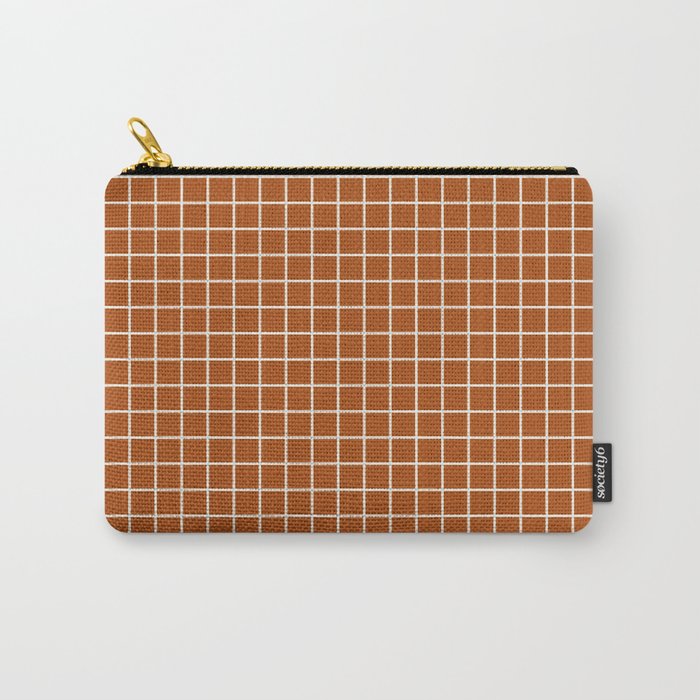 Grid Lines Burnt Orange Geometric Carry-All Pouch