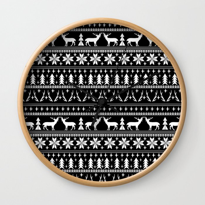 Deer christmas fair isle camping pattern snowflakes minimal winter seasonal holiday gifts Wall Clock