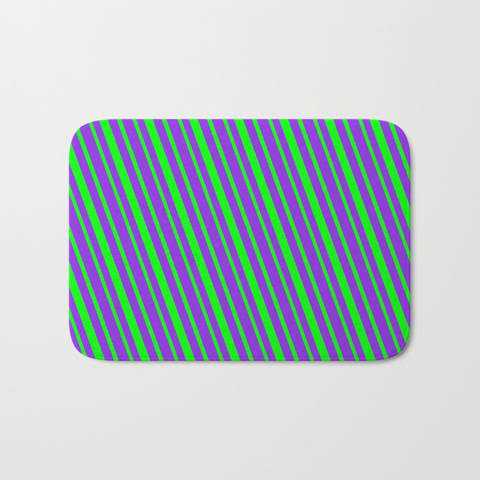 Lime & Purple Colored Striped/Lined Pattern Bath Mat