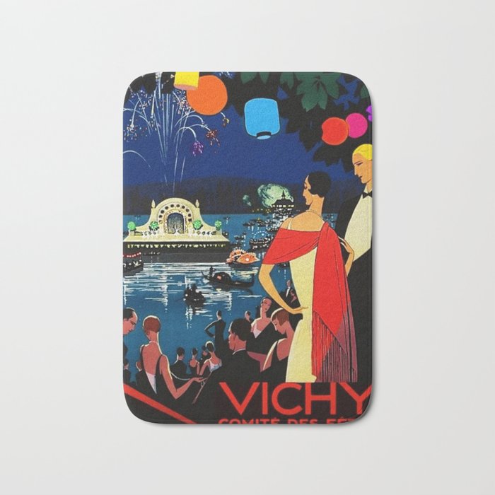 Gorgeous 1926 Vichy French comite des fetes Vintage Lithograph Advertising Wall Art Style 2. Bath Mat