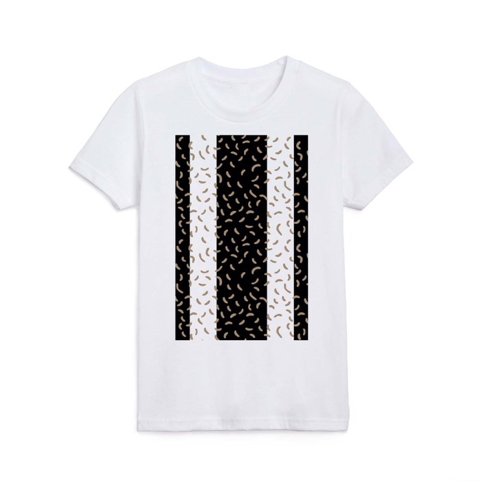 Minimal Gold Beige Memphis Wave Shapes on Black and White Kids T Shirt