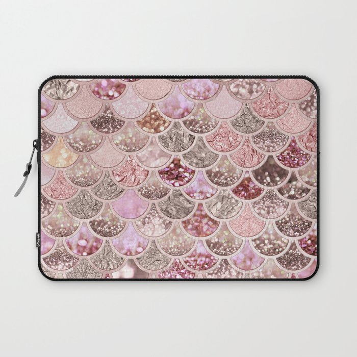 Rose Gold Blush Glitter Ombre Mermaid Scales Pattern Laptop Sleeve