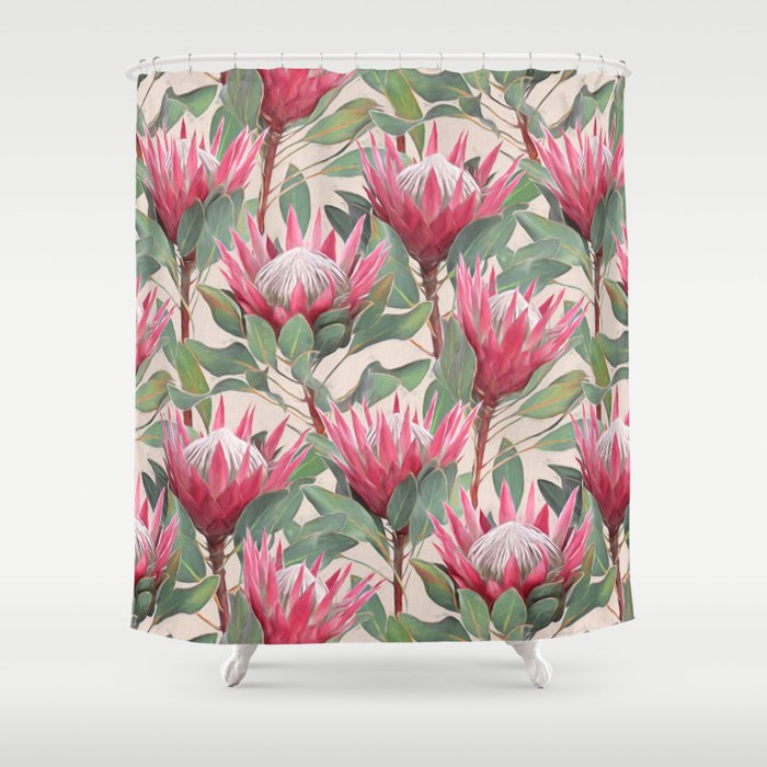 Painted King Proteas on cream Shower Curtain