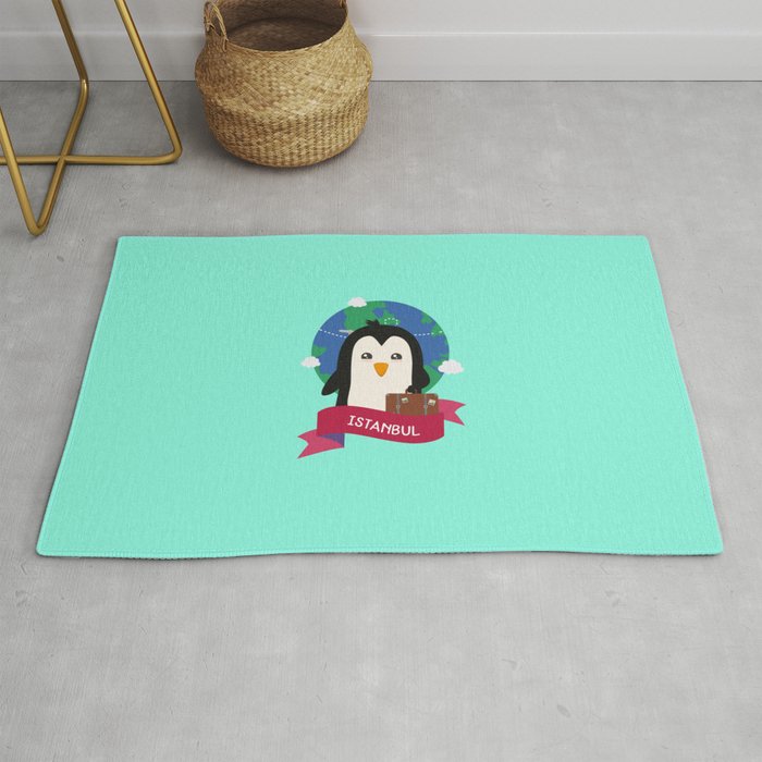 Penguin Globetrotter From Istanbul T Shirt Rug By Ilovecotton
