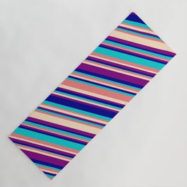 [ Thumbnail: Light Coral, Bisque, Purple, Dark Blue, and Dark Turquoise Colored Lined/Striped Pattern Yoga Mat ]