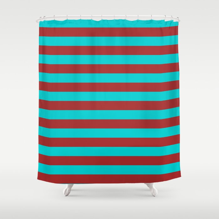 Dark Turquoise and Brown Colored Stripes/Lines Pattern Shower Curtain