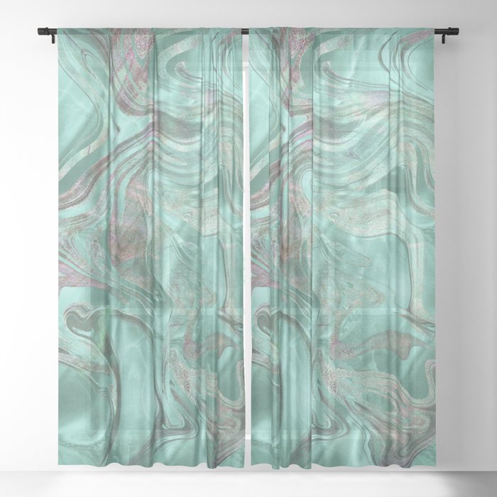 Mint Gem Green Marble Swirl Sheer Curtain
