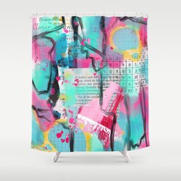 Turquoise, pink and yellow digital acrylic watercolor collage design Shower Curtain