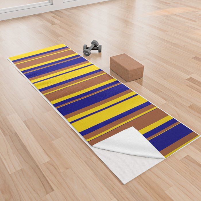 Yellow, Sienna & Blue Colored Striped Pattern Yoga Towel