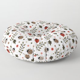 Ladybug and Floral Seamless Pattern Floor Pillow