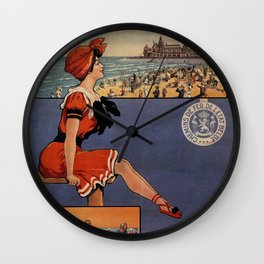1900 Ostend beach bathing beauty Wall Clock