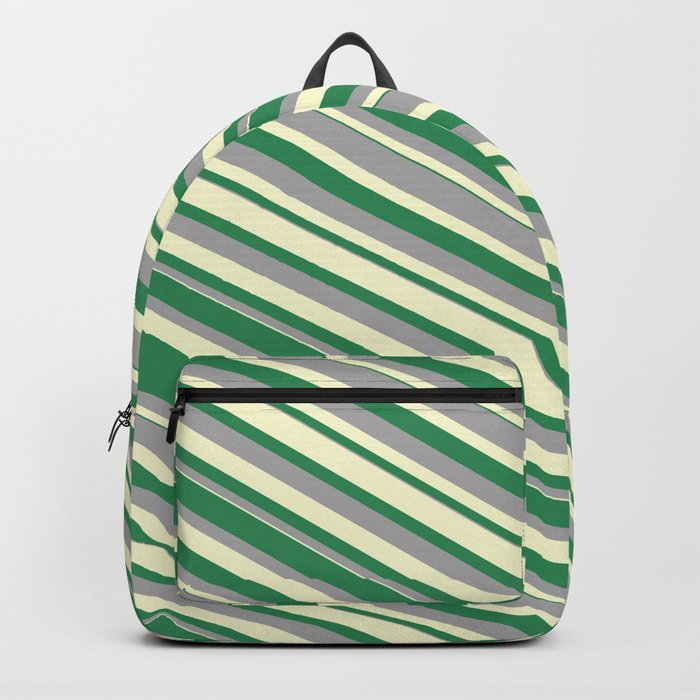 Sea Green, Dark Grey & Light Yellow Colored Lines/Stripes Pattern Backpack