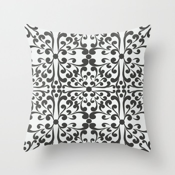 Indian Decorative Motifs Black White Throw Pillow By