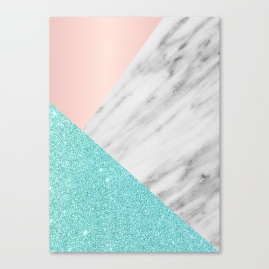 Real Italian Marble with Pink and Blue Canvas Print