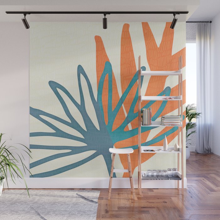Mid Century Nature Print / Teal and Orange Wall Mural by Modern