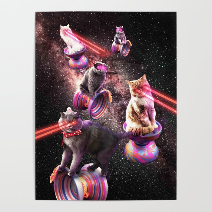 Galaxy Laser Yo-Yo Cat - Space Yo-Yo Cats with Lazer Eyes Poster