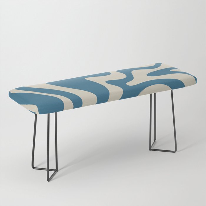 Retro Liquid Swirl Abstract Pattern in Beige and Boho Blue Bench