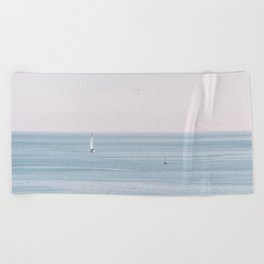 Ocean - Sail boat in calm sea - travel photography Beach Towel