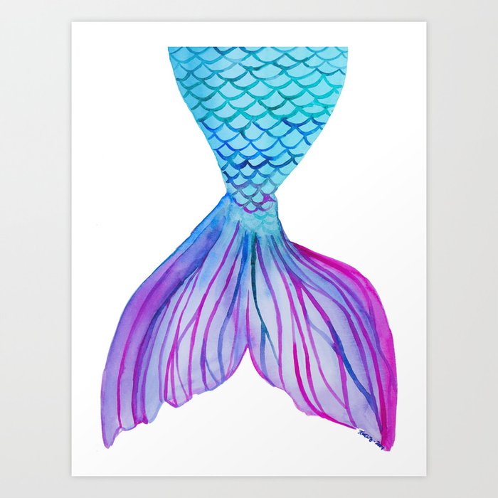Colorful watercolor mermaid tail Art Print by KatiYari