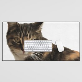 Tabby Cat With Ear Turned Sideways Desk Mat