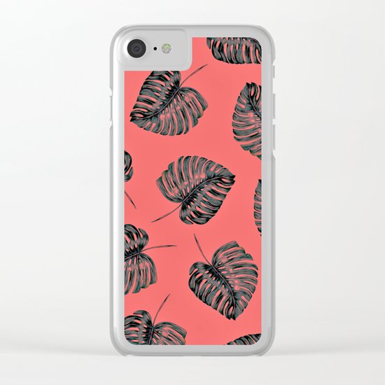 tropical leaves in the red jungle Clear iPhone Case