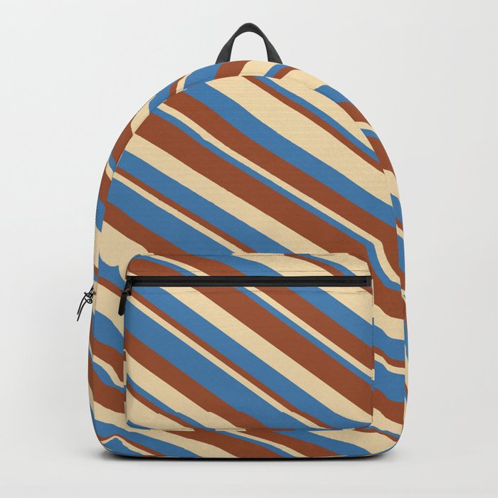 Tan, Blue & Sienna Colored Stripes/Lines Pattern Backpack