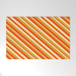 [ Thumbnail: Red, Beige, and Goldenrod Colored Lined Pattern Welcome Mat ]