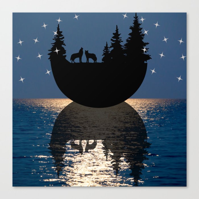Wolf Moon Reflection  Canvas Print