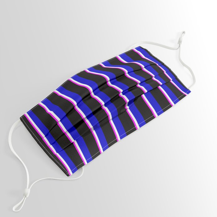 Fuchsia, White, Blue, and Black Colored Lines Pattern Face Mask