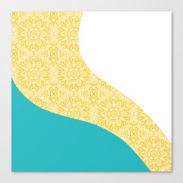 Simple Waves - Floral Pattern Turquoise and Yellow Canvas Print