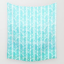 Handpainted Chevron pattern - small - light green and aqua teal Wall Tapestry