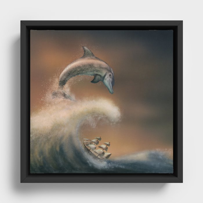 Dolphin Wave Framed Canvas