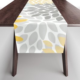 Floral Pattern, Yellow, Pale, Aqua and Gray Table Runner