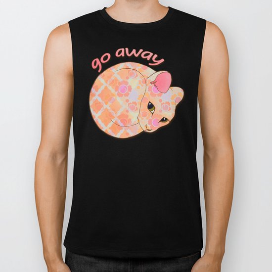 Go Away - Patterned Cat Illustration Biker Tank