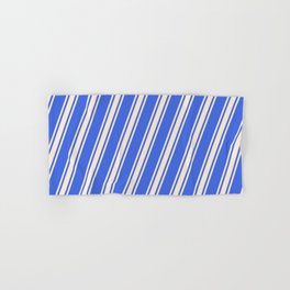 [ Thumbnail: Royal Blue & Beige Colored Striped Pattern Hand & Bath Towel ]
