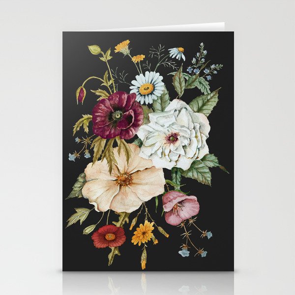 Colorful Wildflower Bouquet on Charcoal Black Stationery Cards
