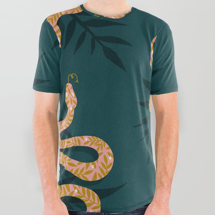 Tropical Serpent – Teal & Blush All Over Graphic Tee