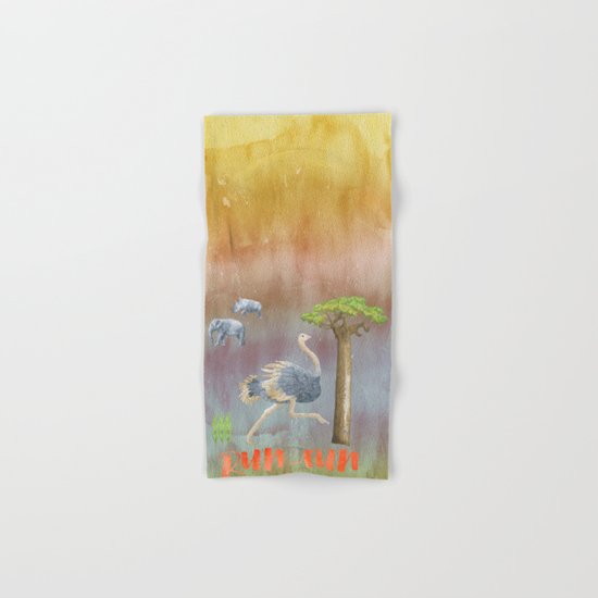 Run Fun - Ostrich Bird Animal Africa Illustration Hand & Bath Towel