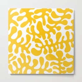 Yellow Matisse cut outs seaweed pattern on white background Metal Print