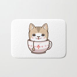 cute cat in tea cup Bath Mat
