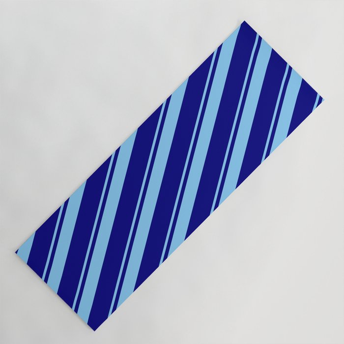 Light Sky Blue & Blue Colored Lined Pattern Yoga Mat