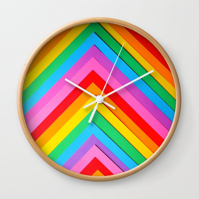 Bright Rainbow Stripes Wall Clock